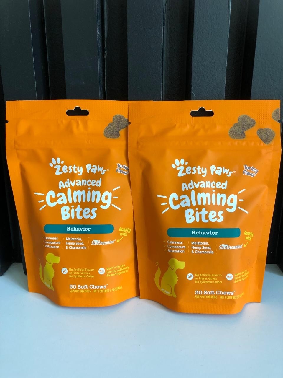 2 Pack Zesty Paws Advanced Calming Bites for Dogs 30 Soft Chews Turkey Flavor