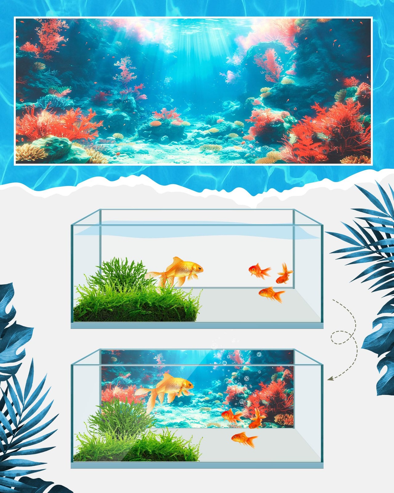 Mindsoft 4 Pack Aquarium Background Polyester 48 x 18 Inch Cloth 48 x 18
