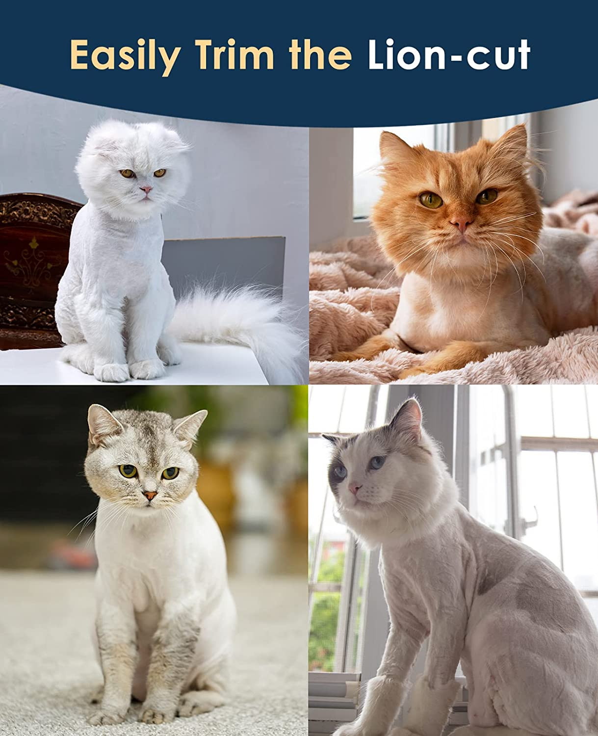 Oneisall Quiet Cat Clippers for Matted & Long Hair, 2-Speed Cordless Pet Shaver