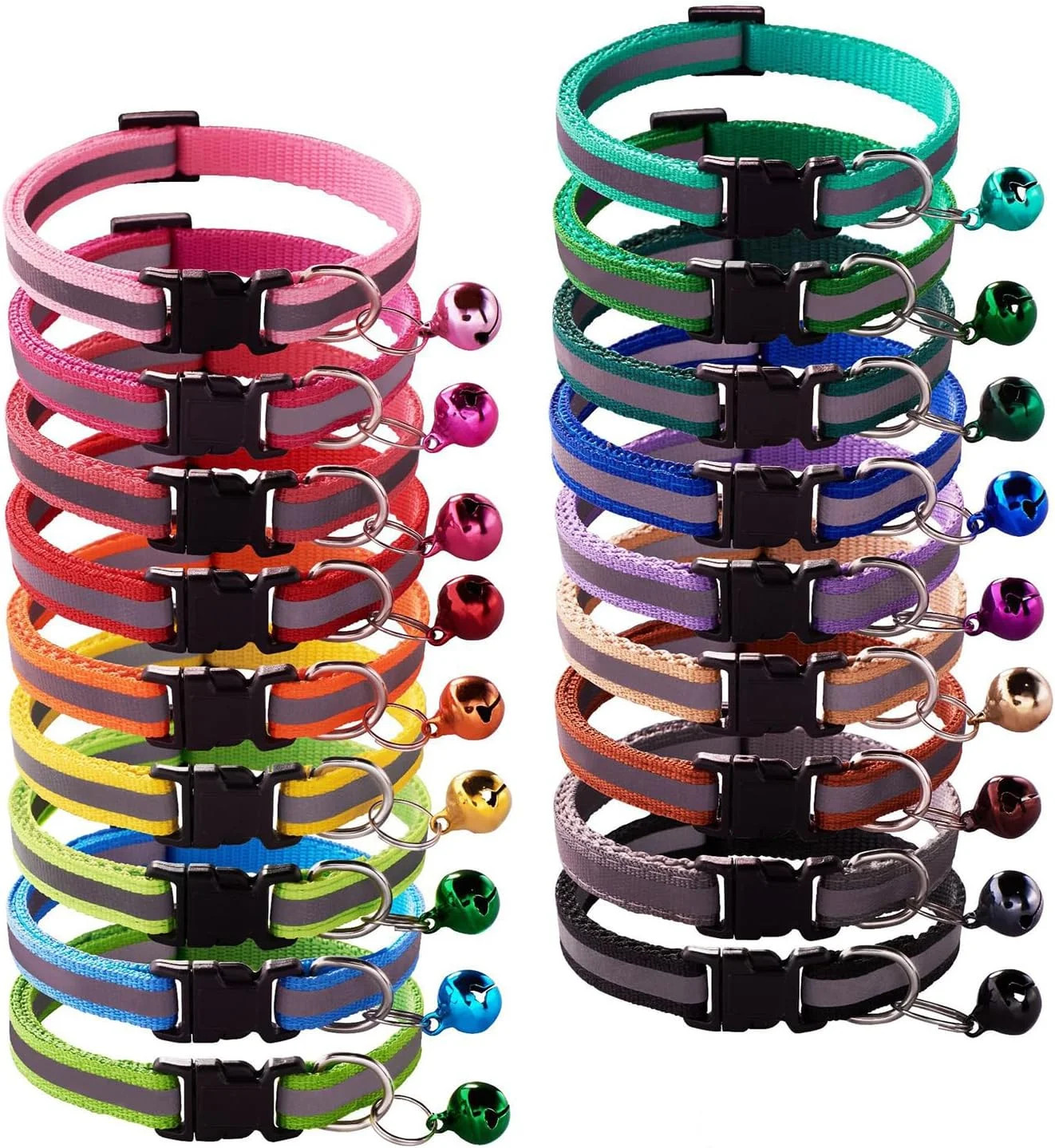 18Pcs Reflective Puppy Collars, Cat ID Collars with Bell Adjustable 19-32cm, Sof