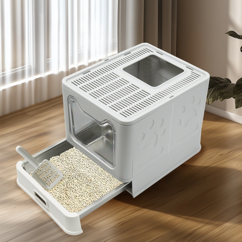 XXL Stainless Steel Cat Litter Box with Lid Anti-Urine Leakage, Easy Cleaning