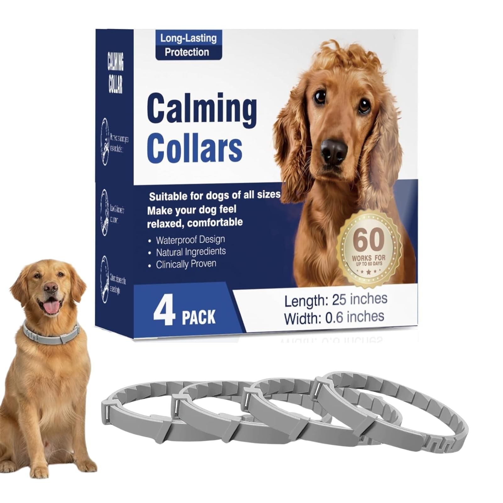Calming Collar for Dogs – 4 Packs Pheromone Calming Collar, Lasts 60 Days to …