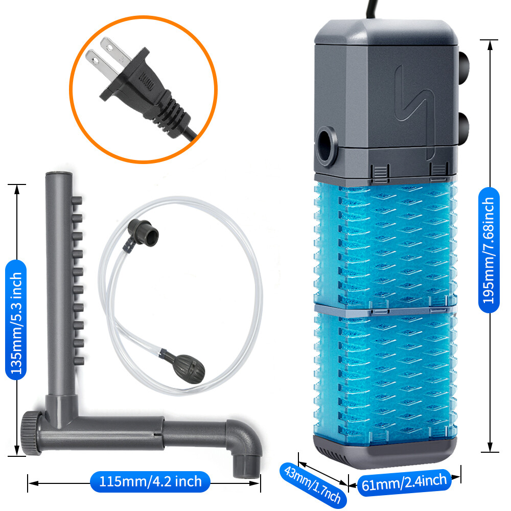 4-in-1 Internal Aquarium Fish Tank Filter Submersible Water Pump 800L/H Oxygen