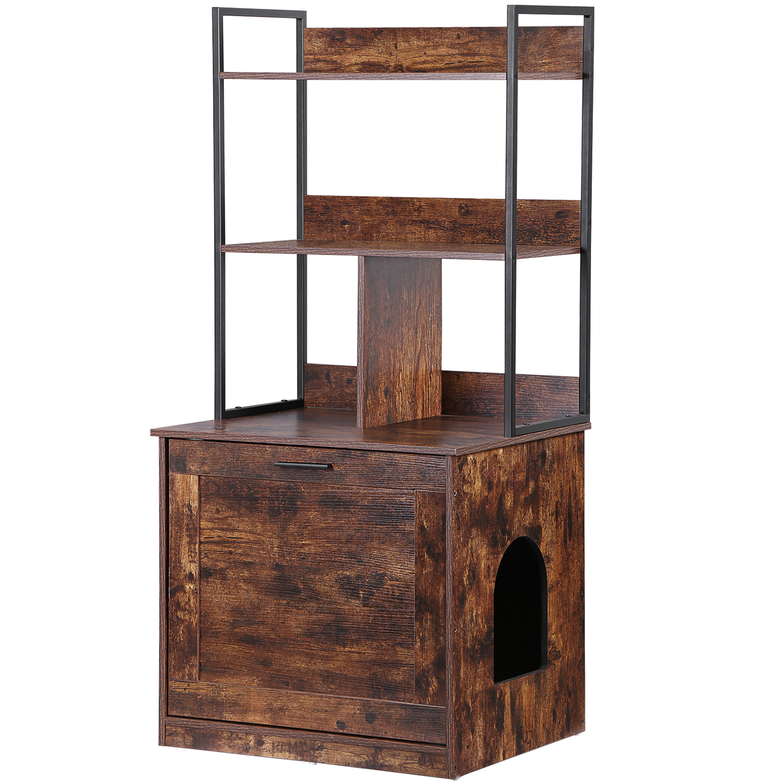 50″ Cat Litter Box Enclosure w/ Shelves 2-in-1 Hidden Litter Box Furniture Brown