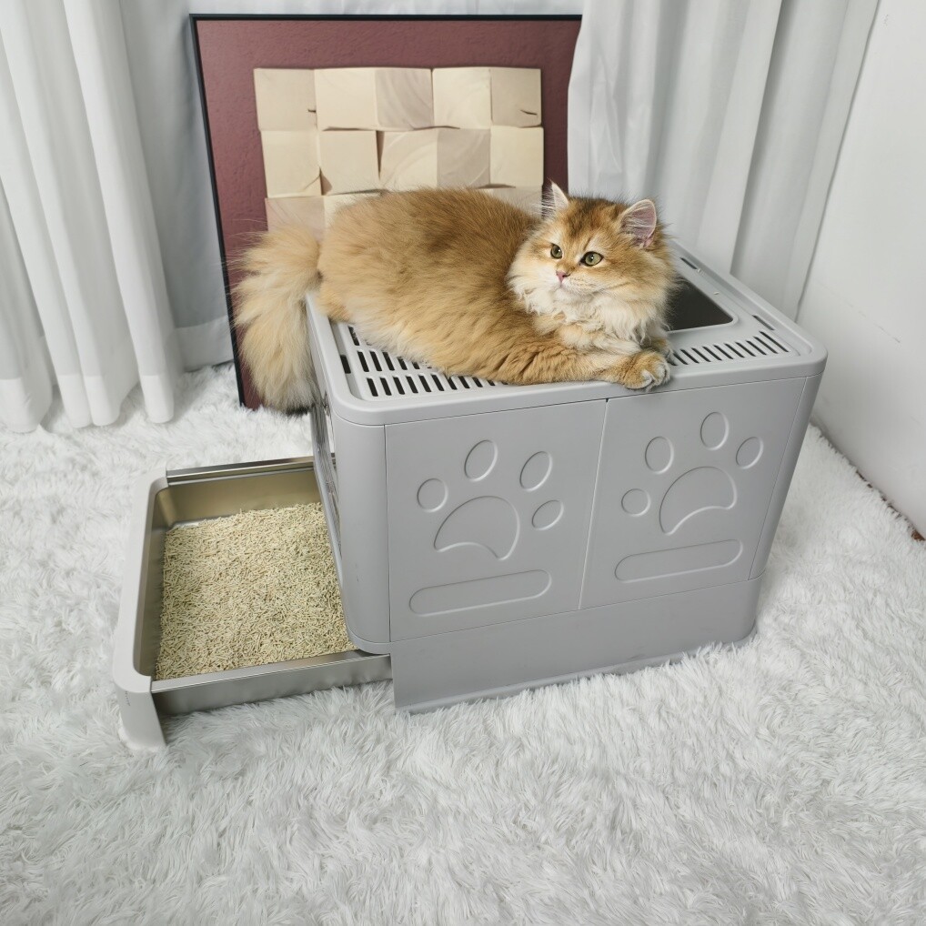 XXL Stainless Steel Cat Litter Box with Lid Anti-Urine Leakage, Easy Cleaning