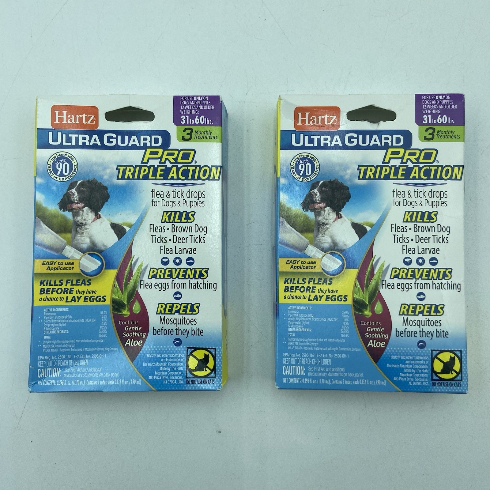 2x Hartz Ultra Guard Pro Triple Action FLEA & TICK DROPS For Dogs 31- 60lbs 6M