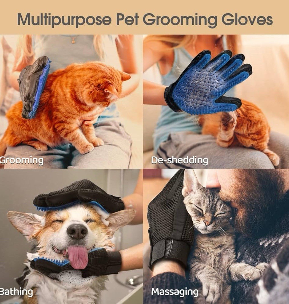 Pet Hair Remover Gloves – Gentle Shedding Brushes for Dogs, Cats & Horse.1-Pair