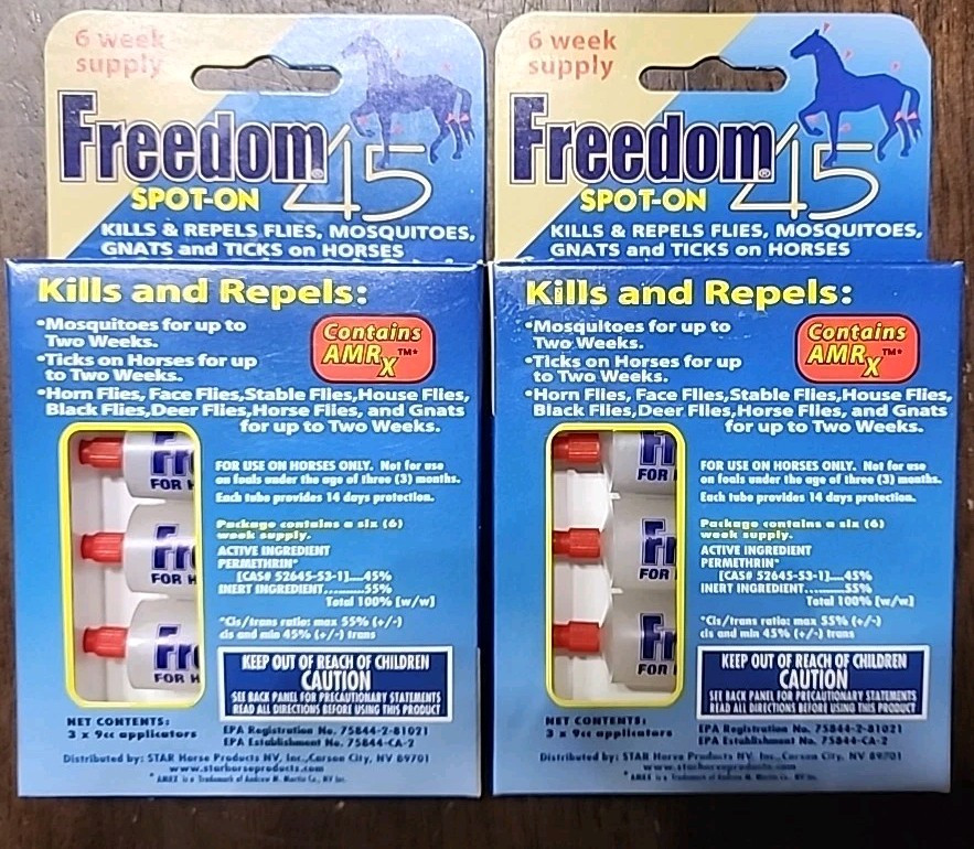 FREEDOM 45 SPOT-ON FOR HORSES – Kills Biting Flies, Ticks & Nuisance Insects AMR