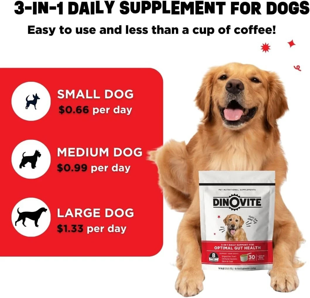 30 Day Supply, Small Dogs, Dinovite Probiotic Supplement for Dogs – (1-18 lbs)