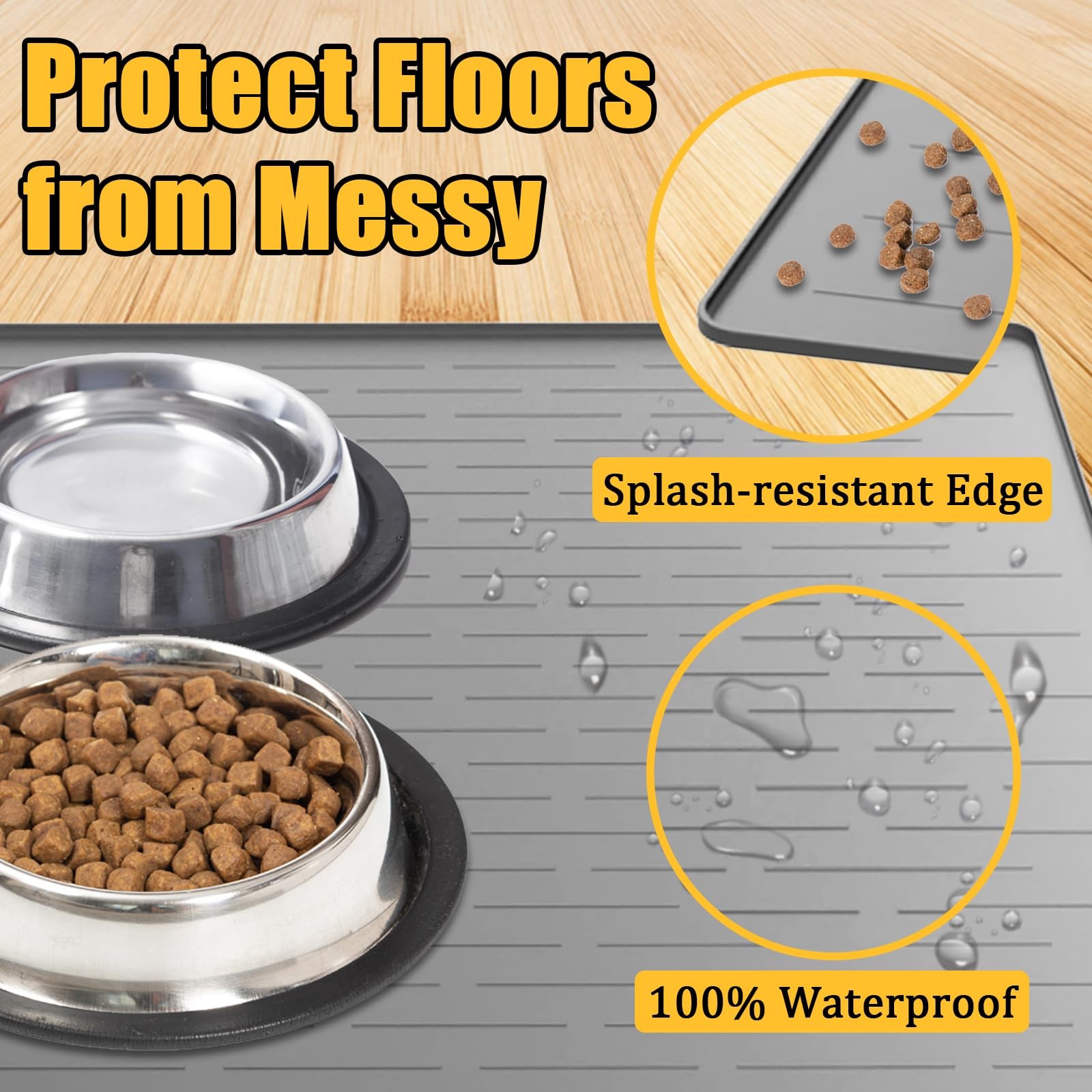 1.5MM Super Thick Dog Food Mat, 40″x30″ Silicone Dog and Cat Mats for Food an…