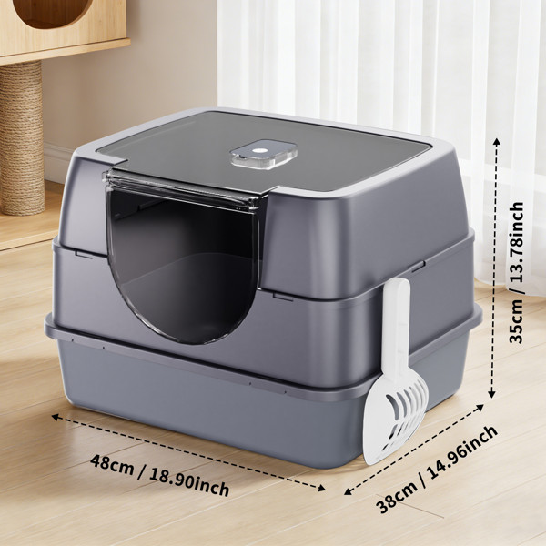 Galaxy Enclosed Gray Cat Litter Box Easy Clean Anti-Spill For Indoor Cats