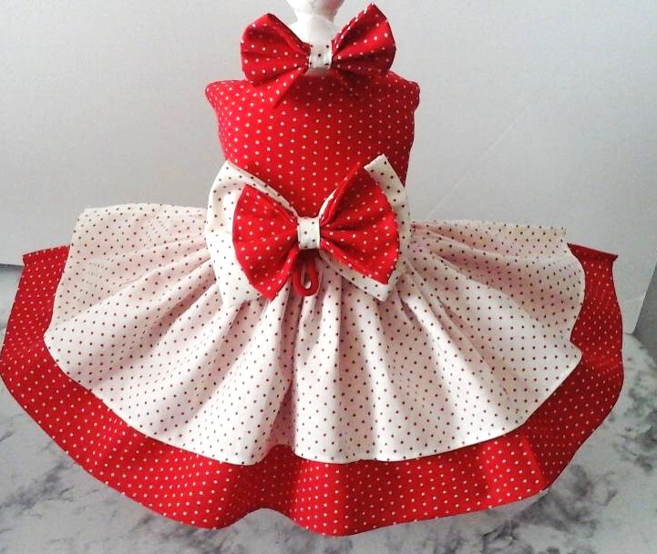 DOG HARNESS DRESS RED AND WHITE DOTS NEW HANDMADE FREE SHIPPING