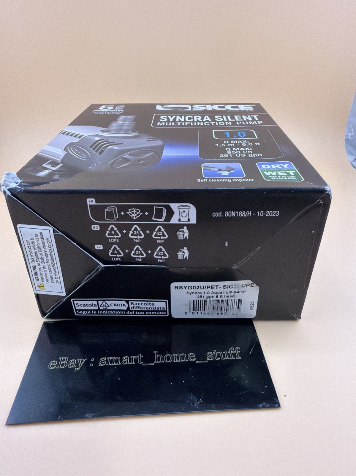SICCE SYNCRA SILENT 1.0 MULTIFUNCTION SUBMERSIBLE WATER PUMP 251 GPH SIC104