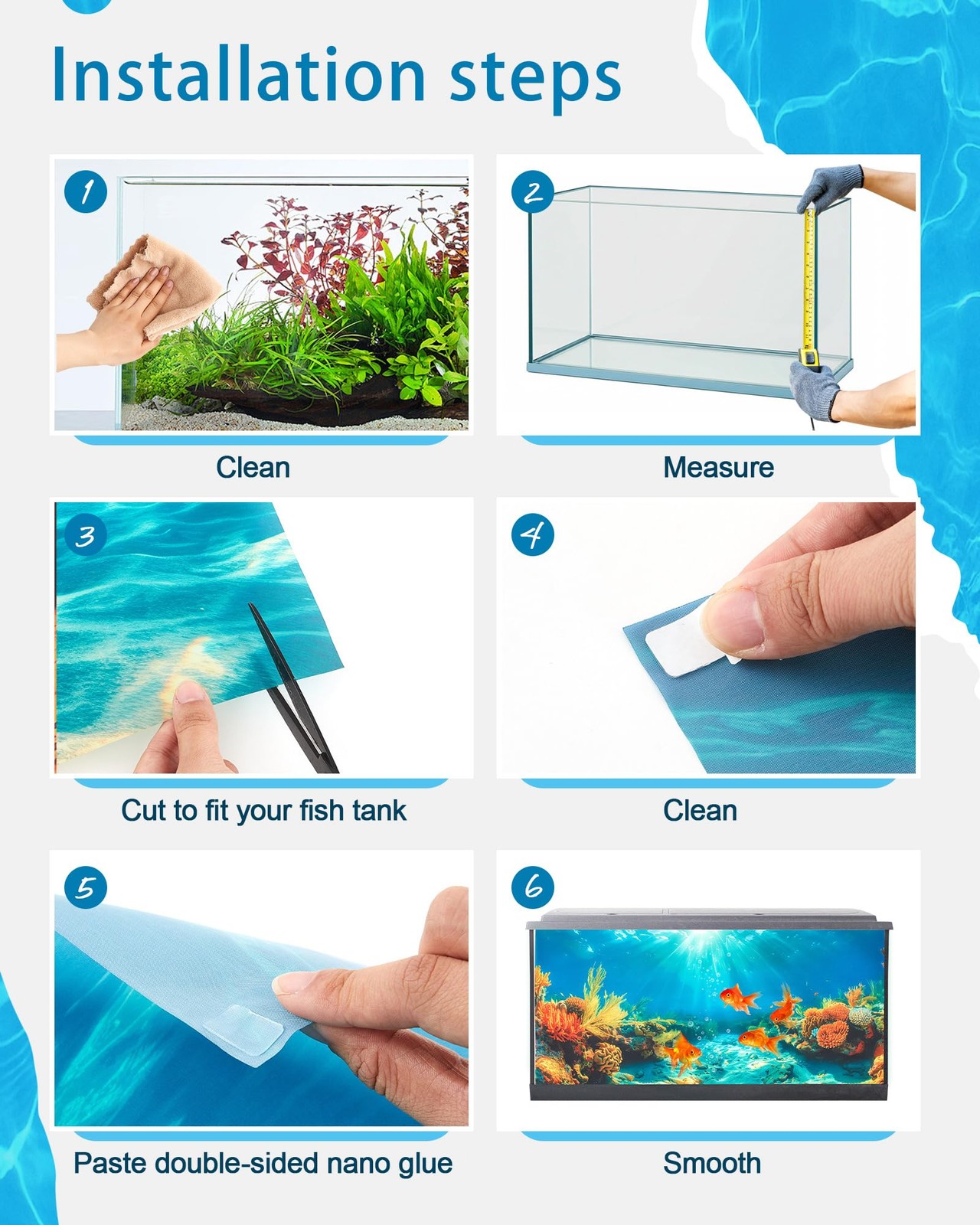 Mindsoft 4 Pack Aquarium Background Polyester 48 x 18 Inch Cloth 48 x 18