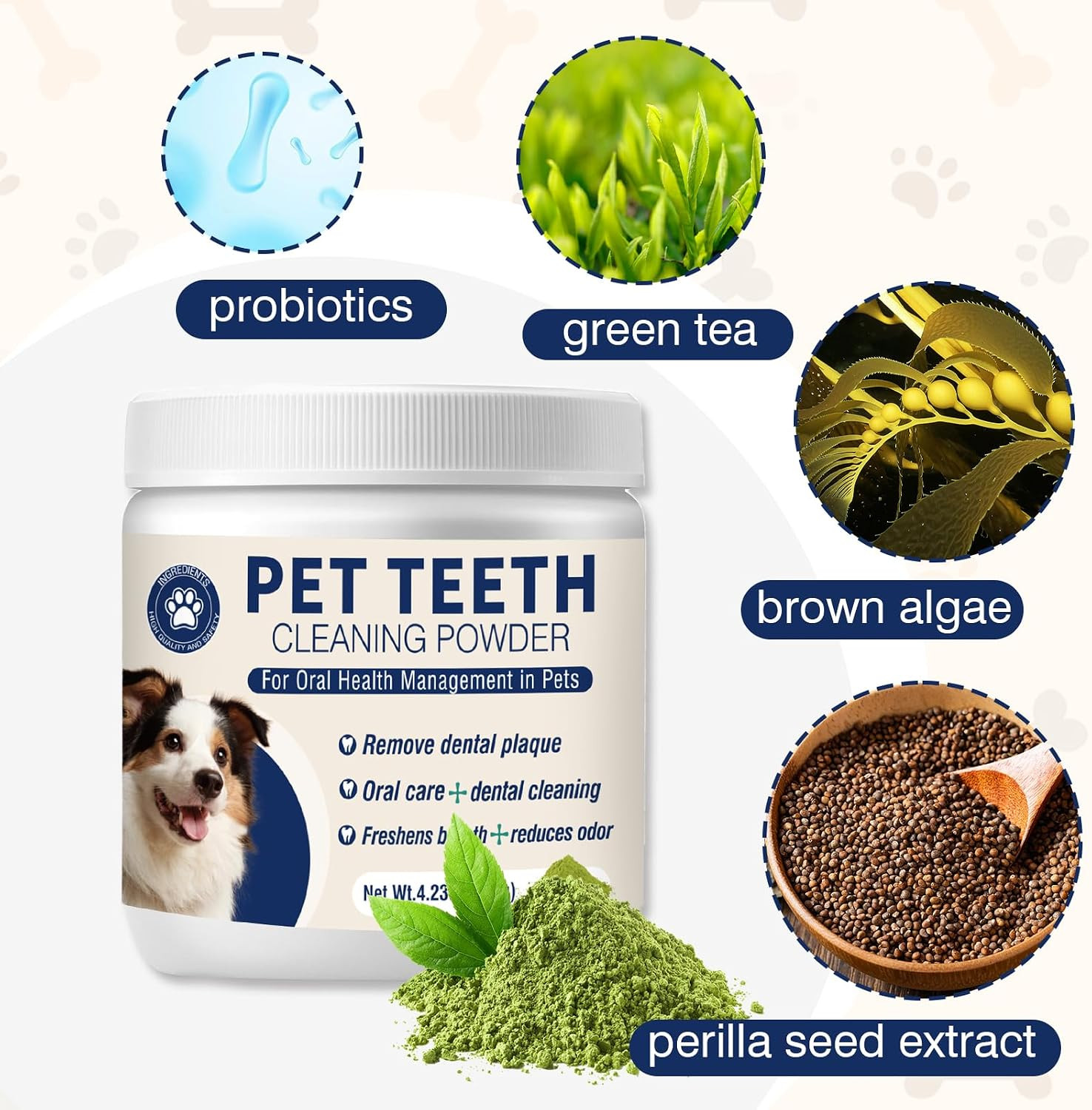 Dental Powder for Dogs Teeth Fresh Breath and Teeth Cleaning Contains Natural In
