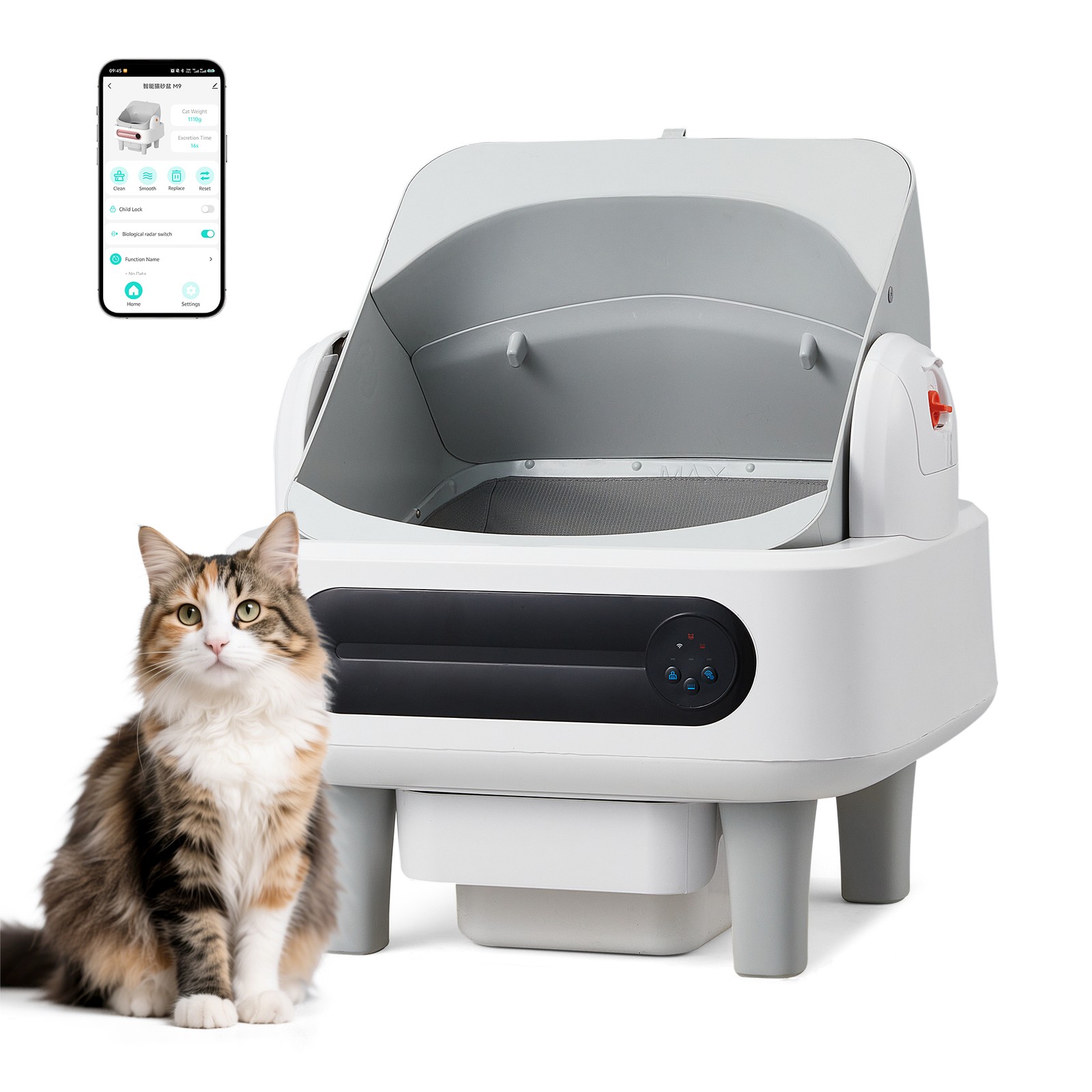 HOMMOW Automatic Self Cleaning Cat Litter Box 11L Open Top Smart Multi Cat WiFi
