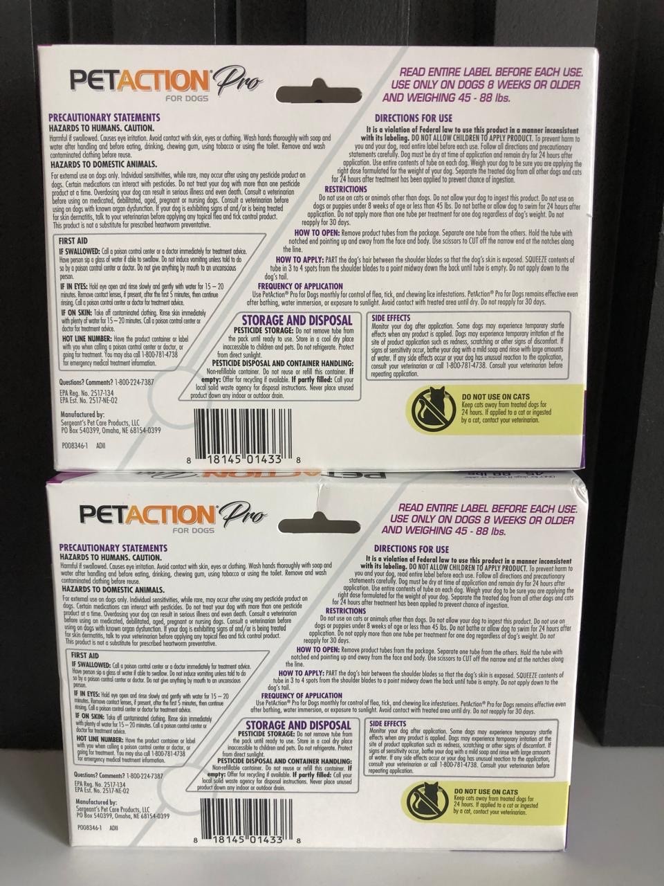 PetAction Pro for Dogs 45-88 lbs Flea & Tick Treatment 3 Applications New 2 pac