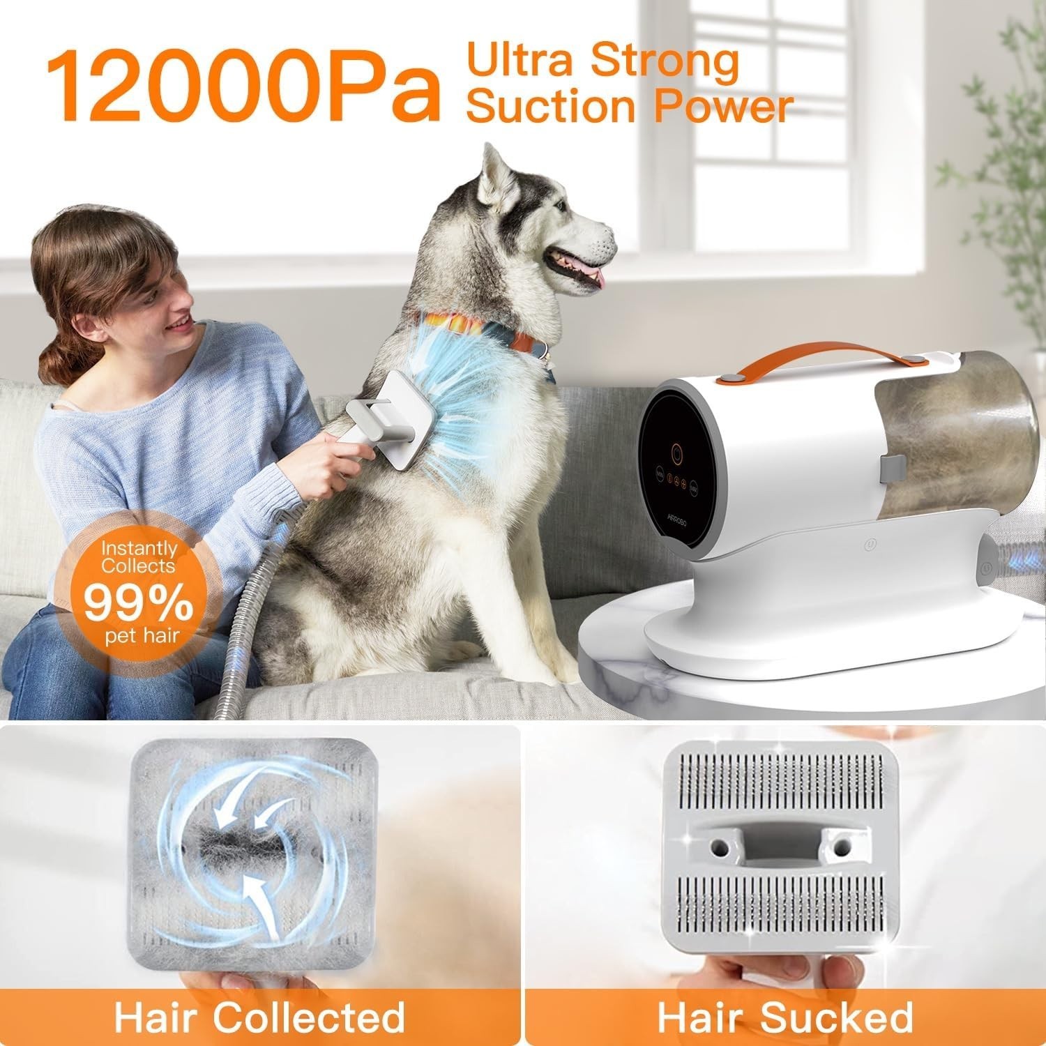 AIRROBO PG100 Pet Grooming Vacuum with 5 Grooming Tools For Dog Cat Hair 12000Pa