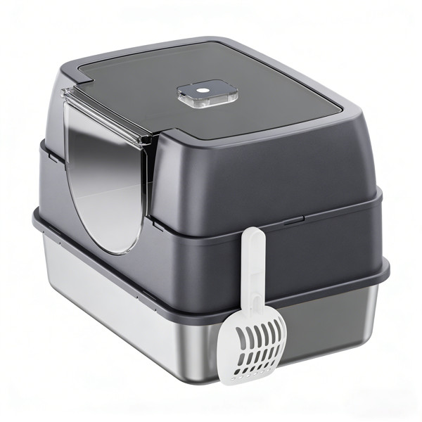 Galaxy Enclosed Gray Cat Litter Box Easy Clean Anti-Spill For Indoor Cats