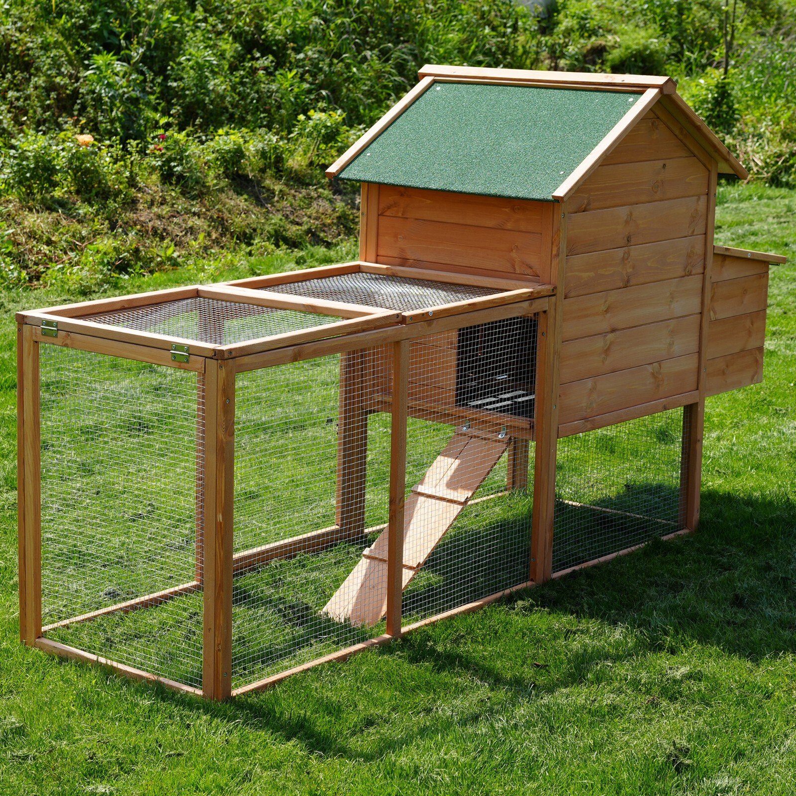80“ Wooden Chicken Coop Pet Hutch House W/ Run Ramp Nest Box Cage Outdoor Large