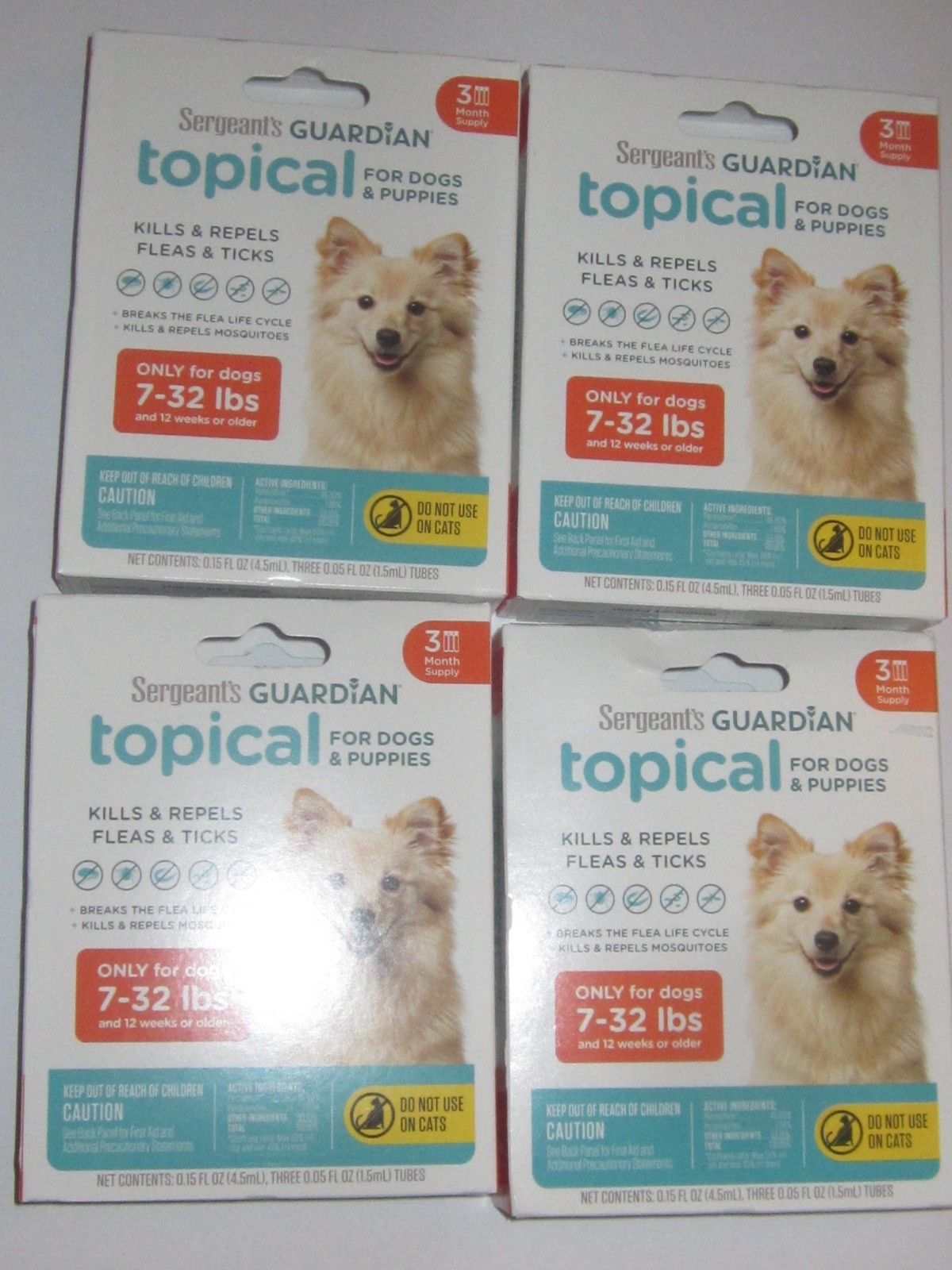 4x Sergeant’s Guardian Topical For Dogs 7-32 lbs Up Fleas & Ticks 3 Month