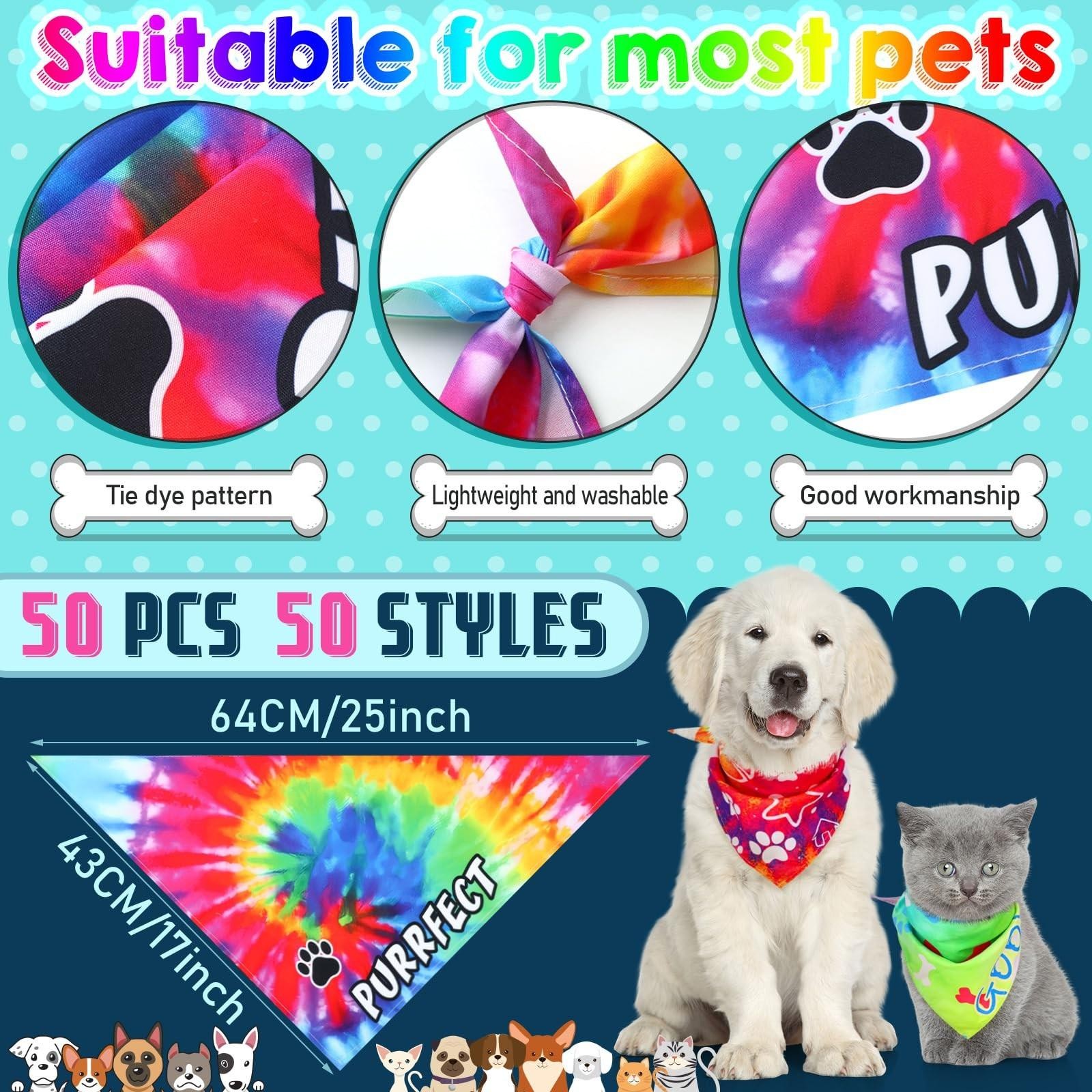 50 Pcs Dog Bandanas Bulk Pet Bibs Colorful Triangle Scarf Pet Bandanas for Me…