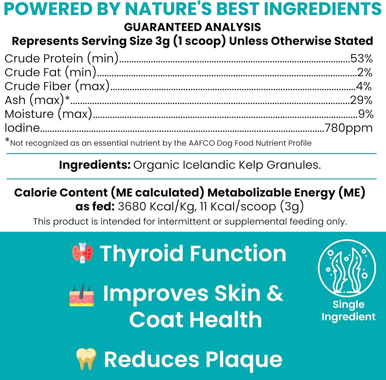Sea Kelp Powder for Dogs – Dental, Plaque, Skin & Coat, Thyroid – Chew + Heal La