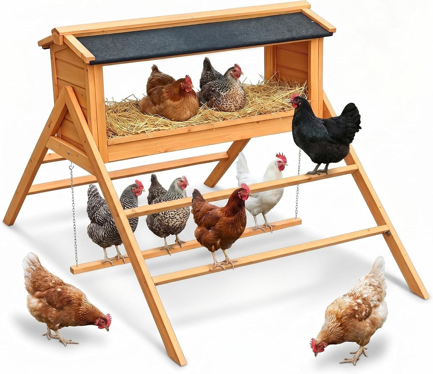 YZU 3-in-1 Wooden Chicken Coop Accessory Set Nesting Box Perch Swing 57x37x35