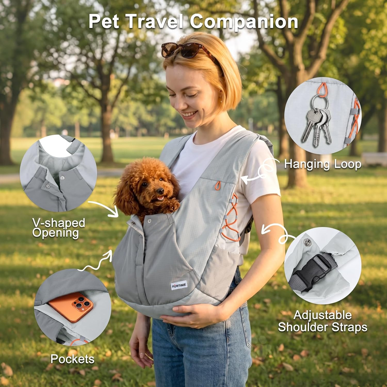 Dog Sling Carrier, Puppy Sling for Small Dogs up to 16 Lbs, 2-In-1 Backpack and