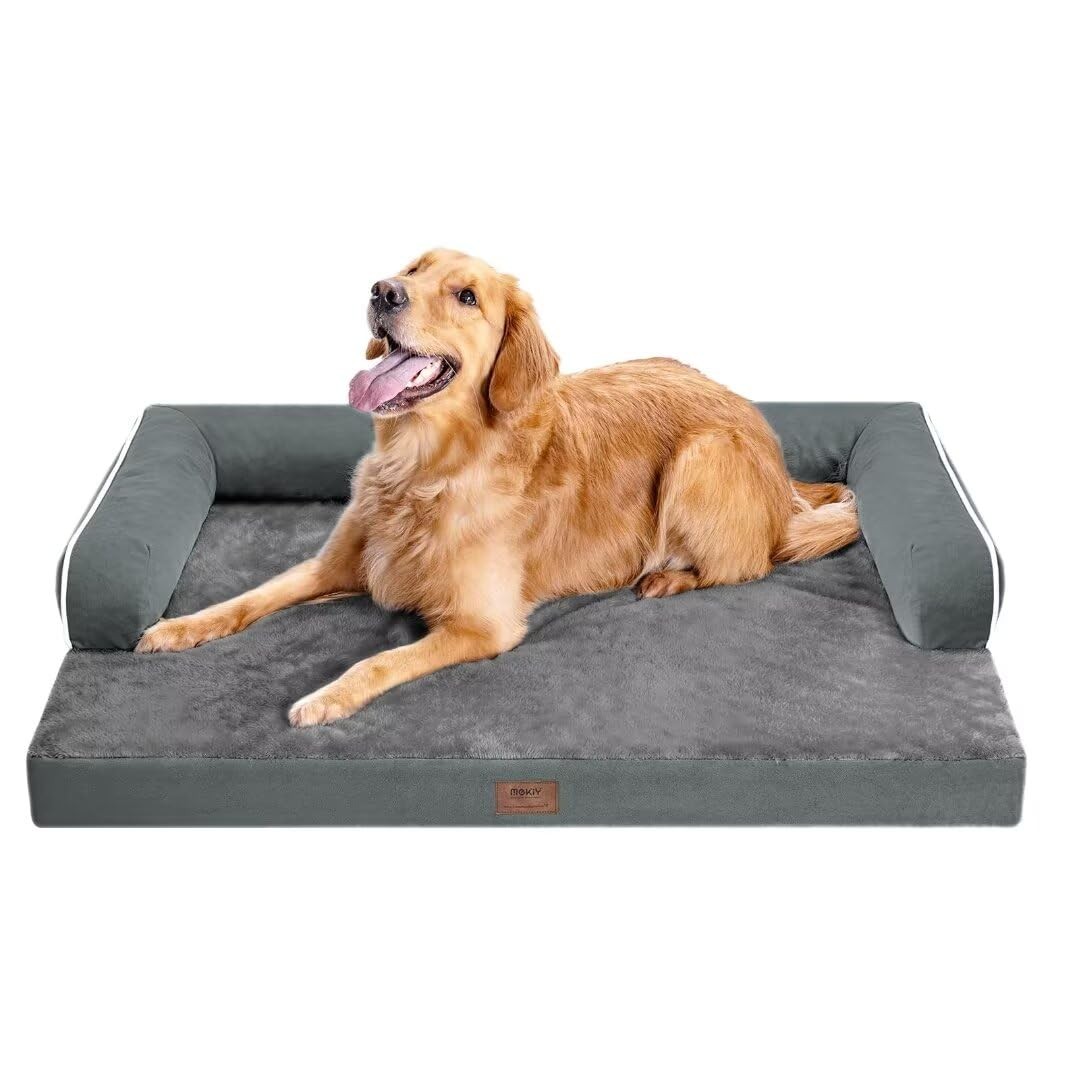 Orthopedic Washable Dog Bed with Bolster for Medium to Large Dogs | Pillow Suppo