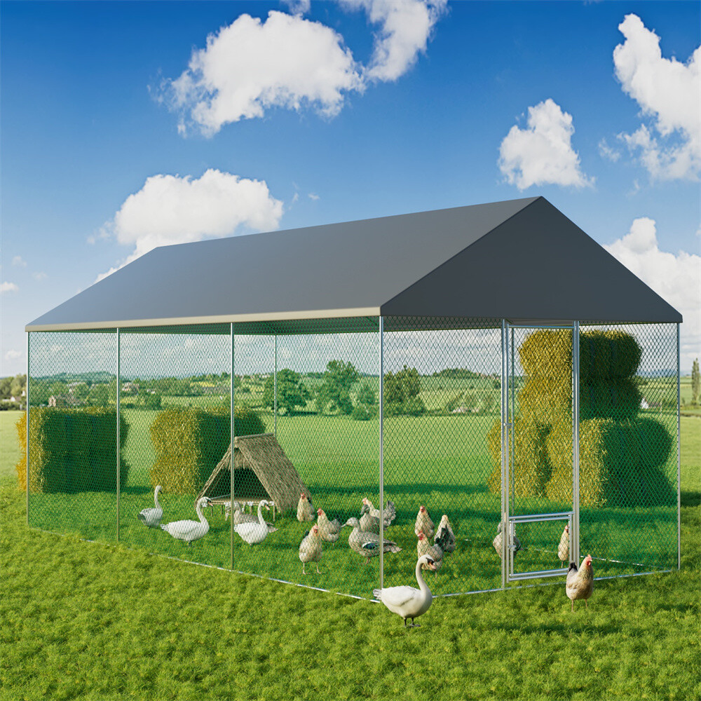 XXL Large Metal Chicken Coop Walk-In Chicken Run Hen Poultry Cage 19.7×9.8×8.9ft