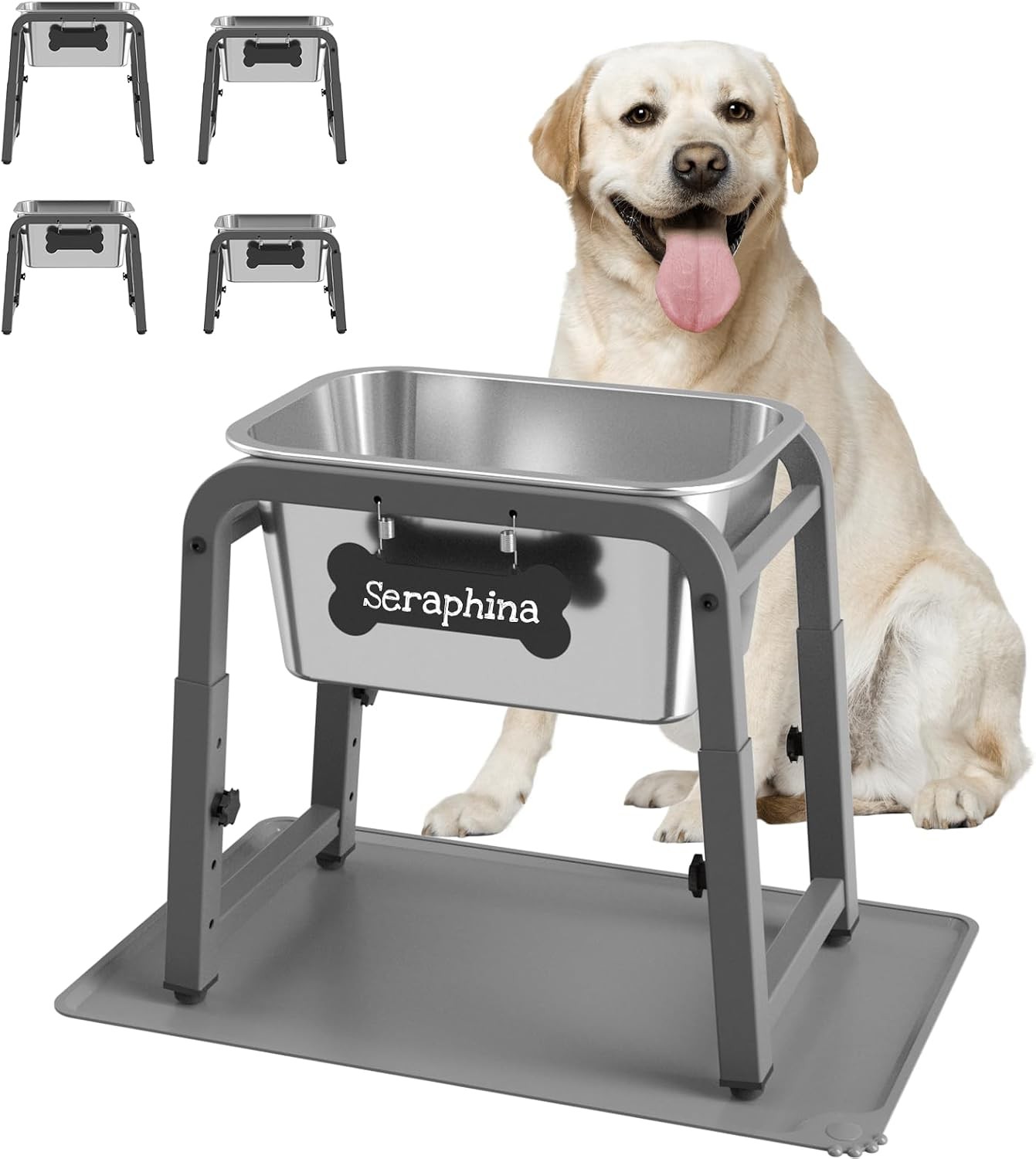 2 Gallon Elevated Large Dog Water Bowl W/ Mat 4 Height Adjustable 10.4-15.2″