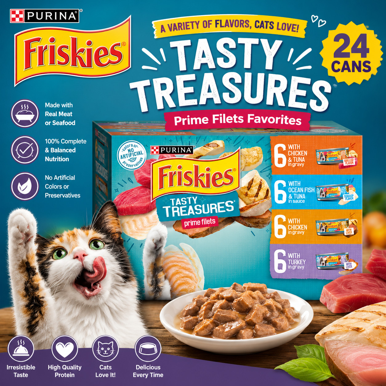 Friskies® Tasty Treasures Adult Cat Wet Food – Variety Pack, 24 CT, 132 OZ