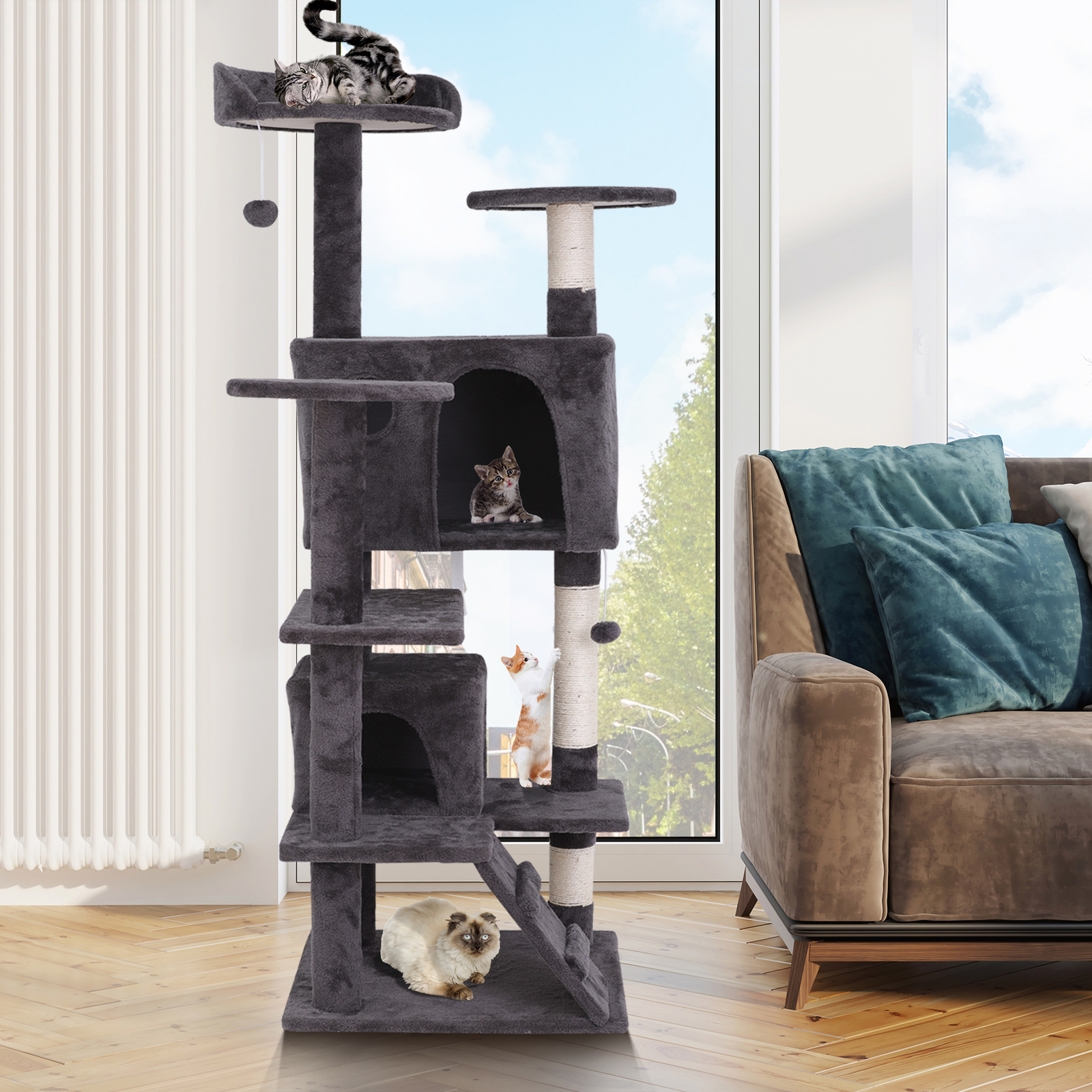 53″ Sturdy Cat Tree Tower Activity Center Large Playing House Condo Rest Cat
