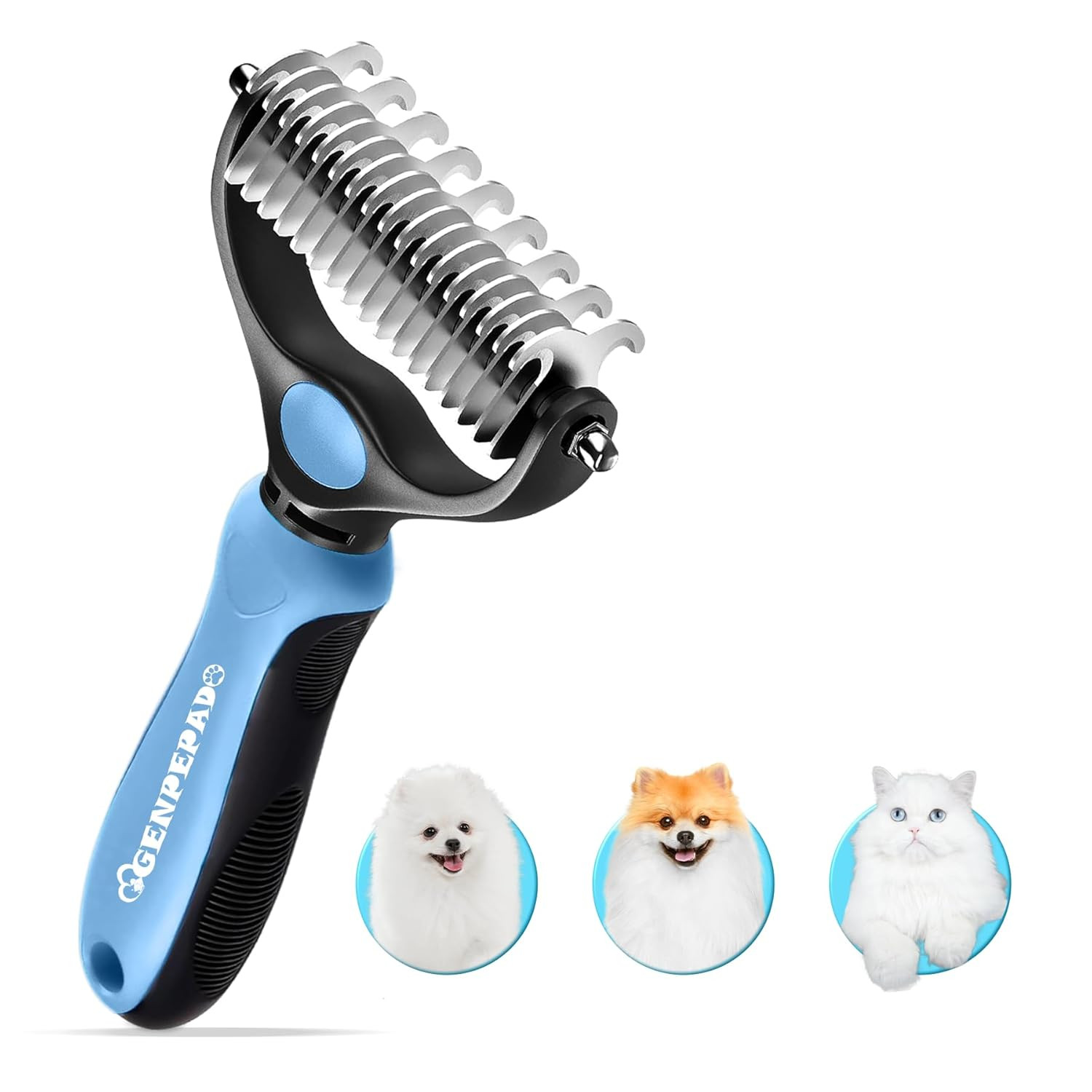 Undercoat Rake for Dogs & Cats, Dematting Comb with Extra Wide Double-Sided Stai
