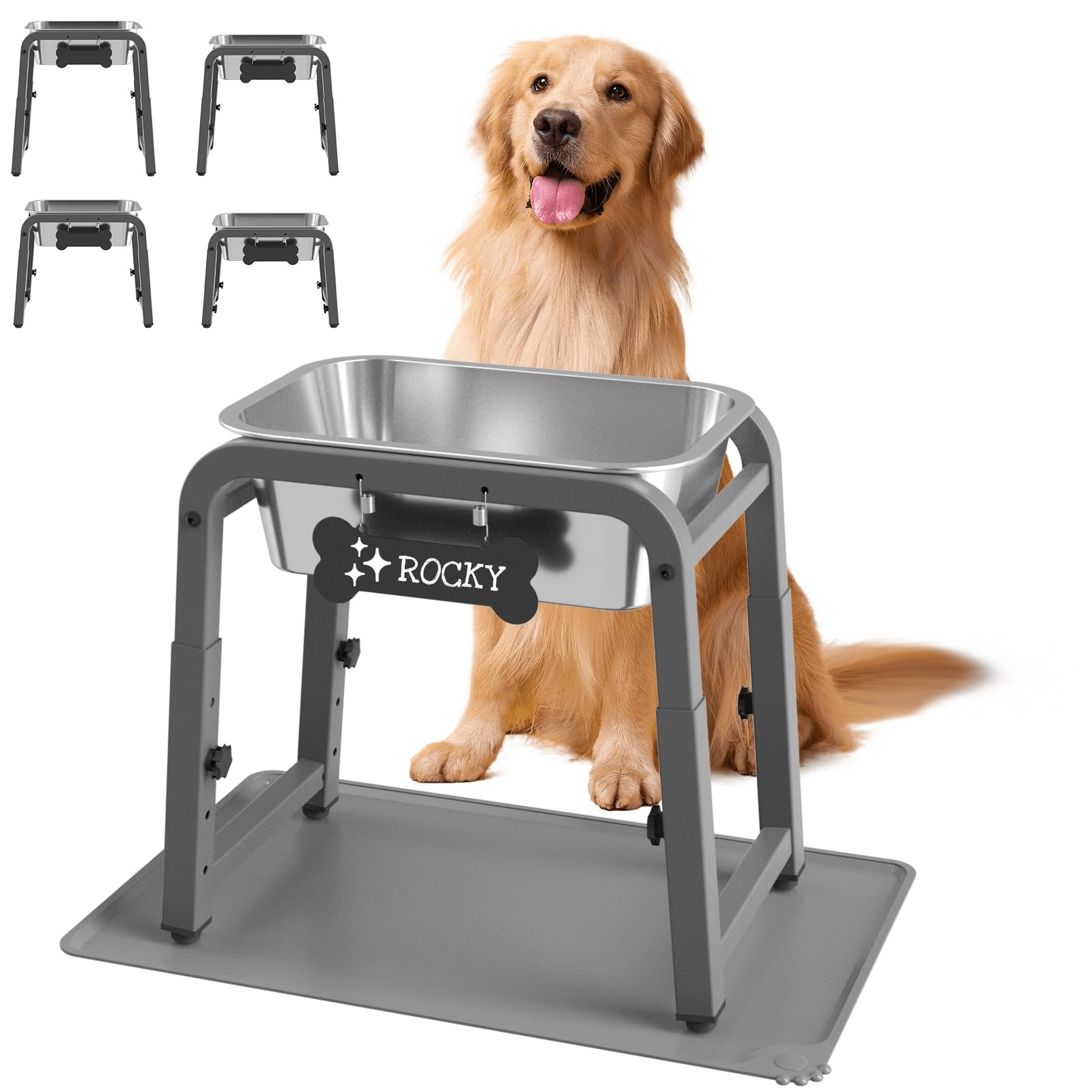 TIDANT 1.2 Gallon Elevated Large Dog Height: 10.4-15.2″, Grey-1.2 gal & mat