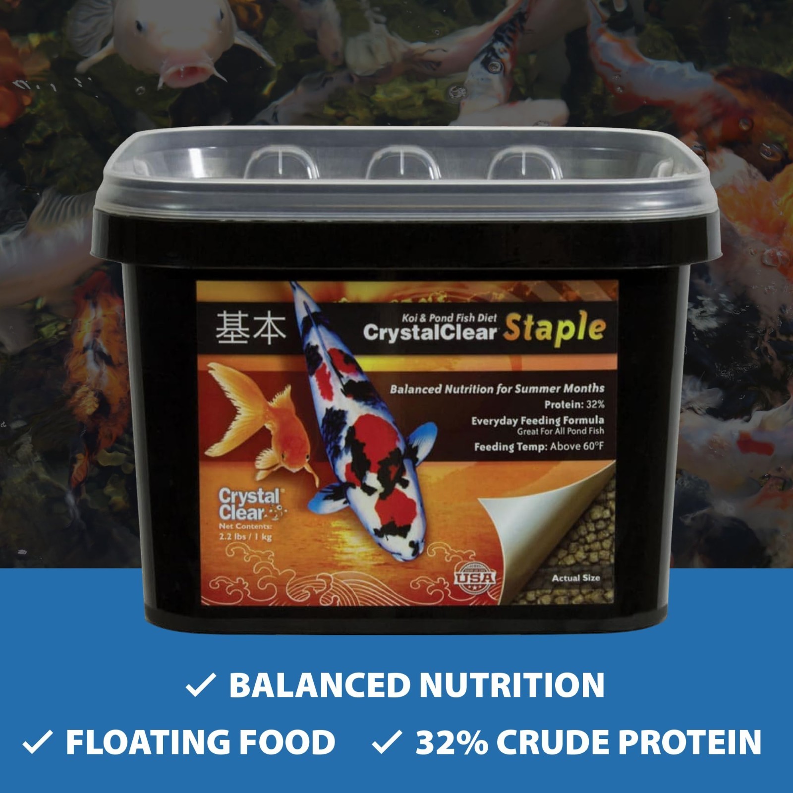 CrystalClear Staple Pond Fish Food for Healthy Koi & Goldfish, Protein Packed Fl