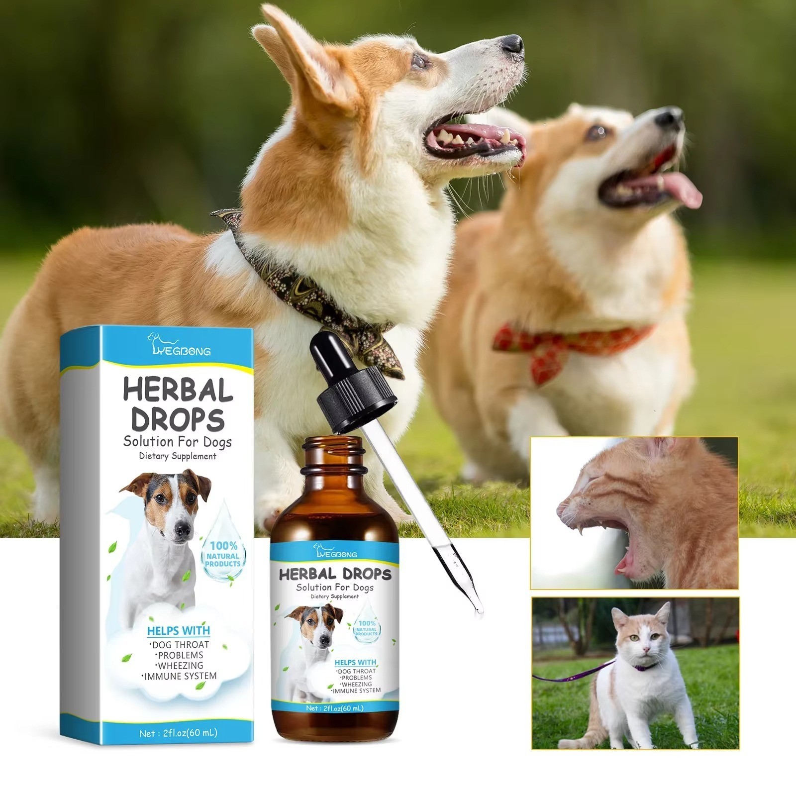 Herbal oil for Dogs Cats Anxiety, Pain,Stress Calming Drops 100% Organic 60ML