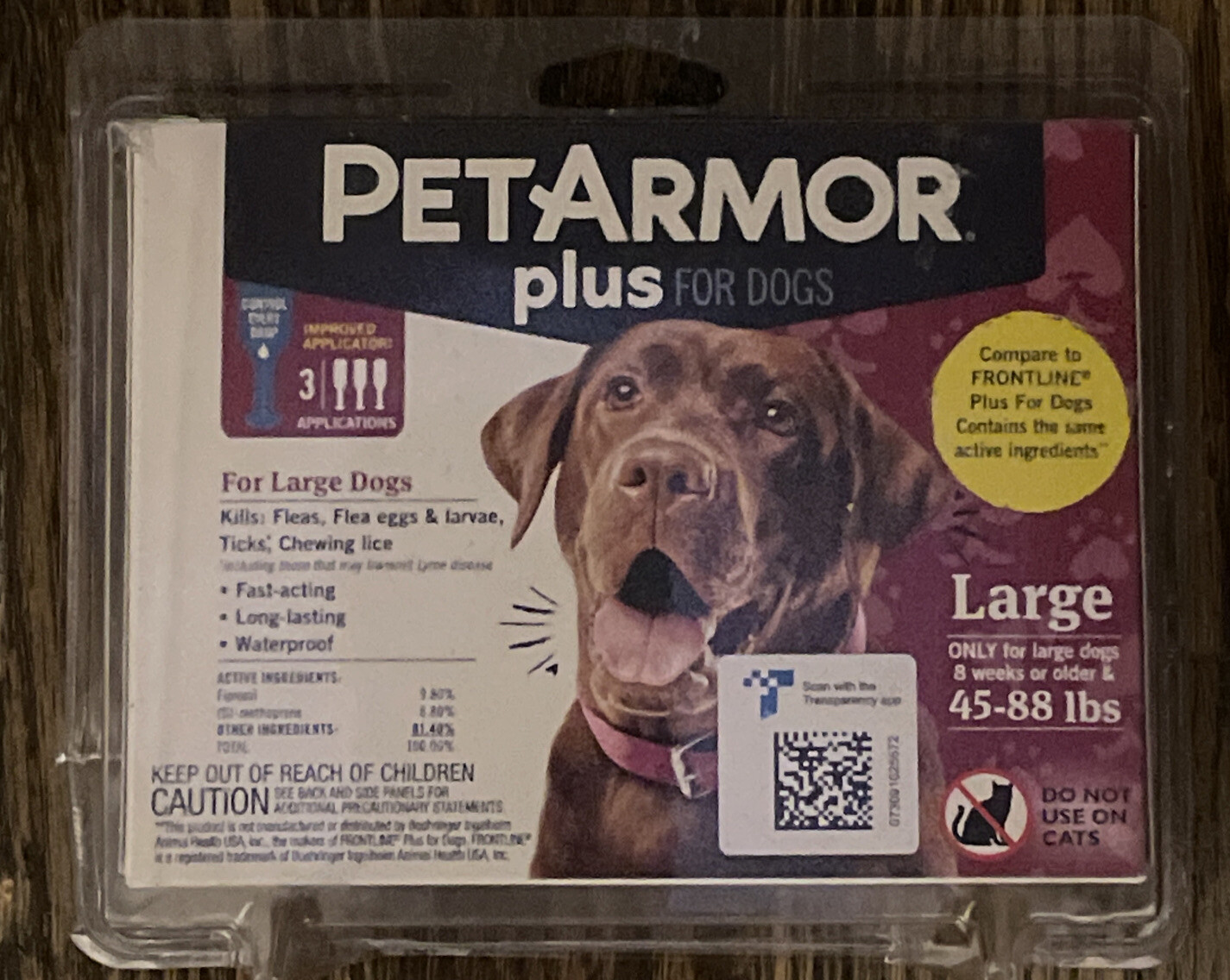 PetArmor Plus for Large Dogs (45-88 lbs.) – 3 Applications – Brand New Sealed