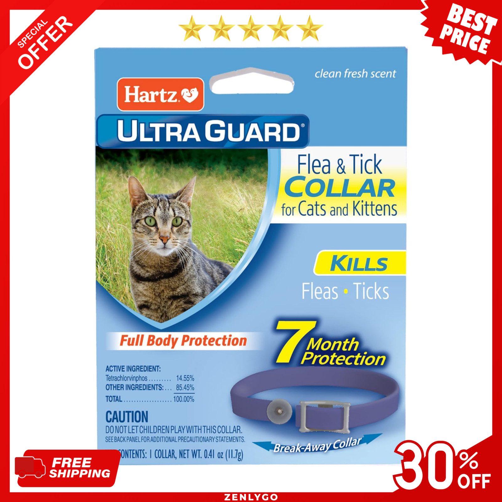 Hartz UltraGuard Flea & Tick Collar for Cats & Kittens 7 Months Protection, 1ct
