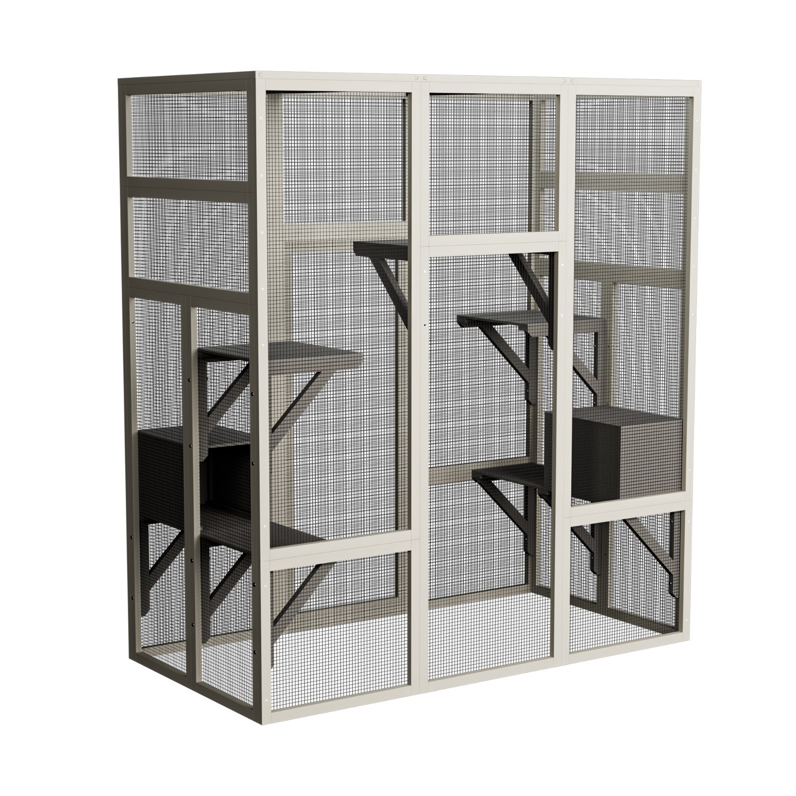 Large Outdoor Catio Wooden Cat House Enclosure with 5 Platform & 2 Resting Boxes
