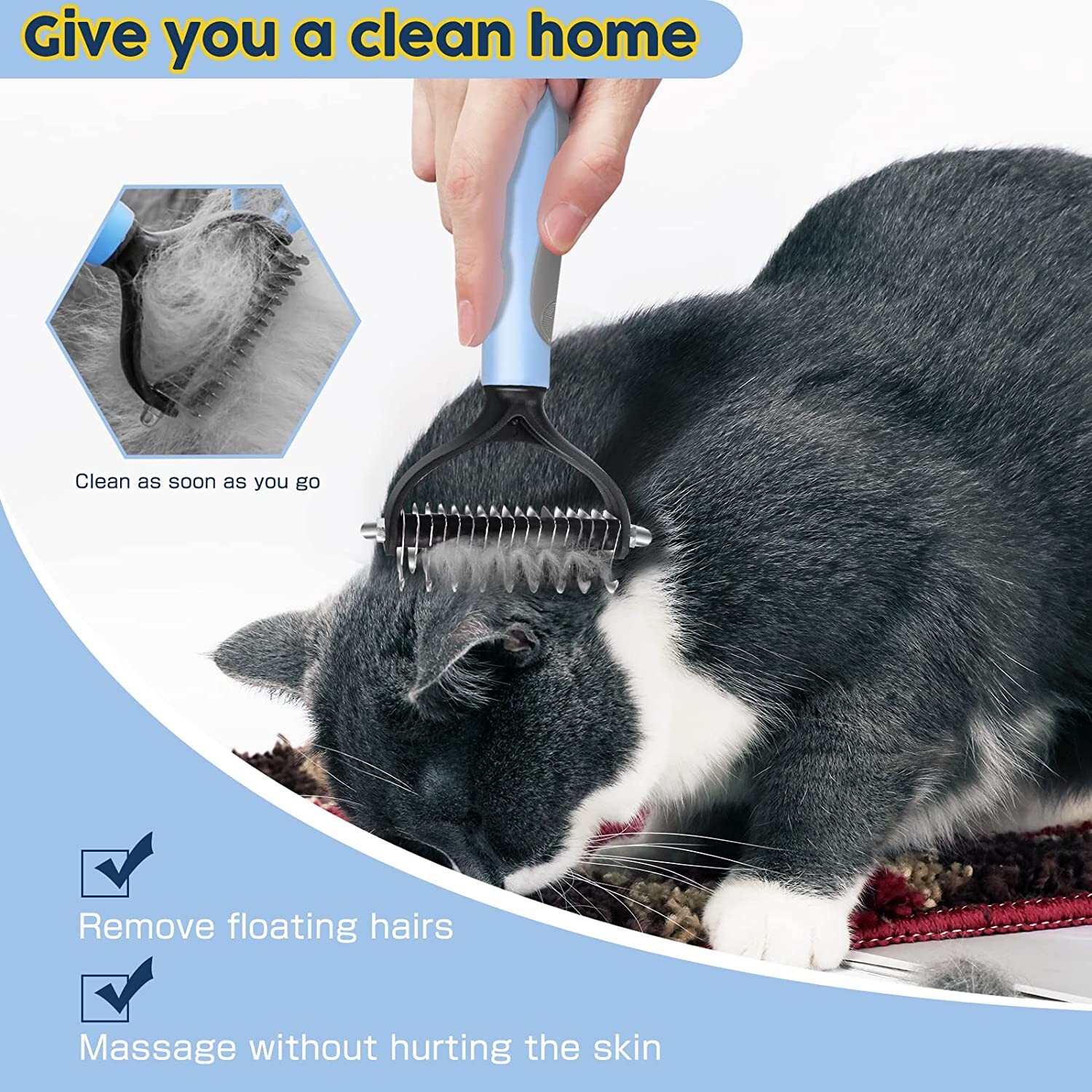 Blue Extra Wide Pet Grooming Brush Double Sided Dematting Fits Dogs Cats