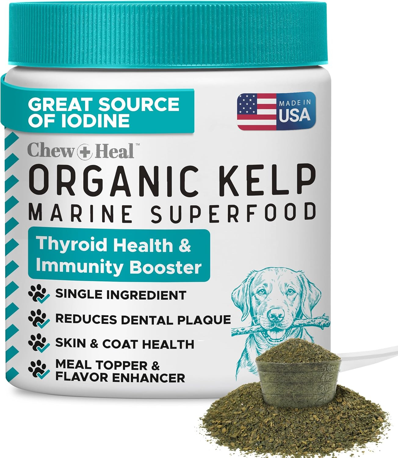 Sea Kelp Powder for Dogs – Dental, Plaque, Skin & Coat, Thyroid – Chew + Heal La