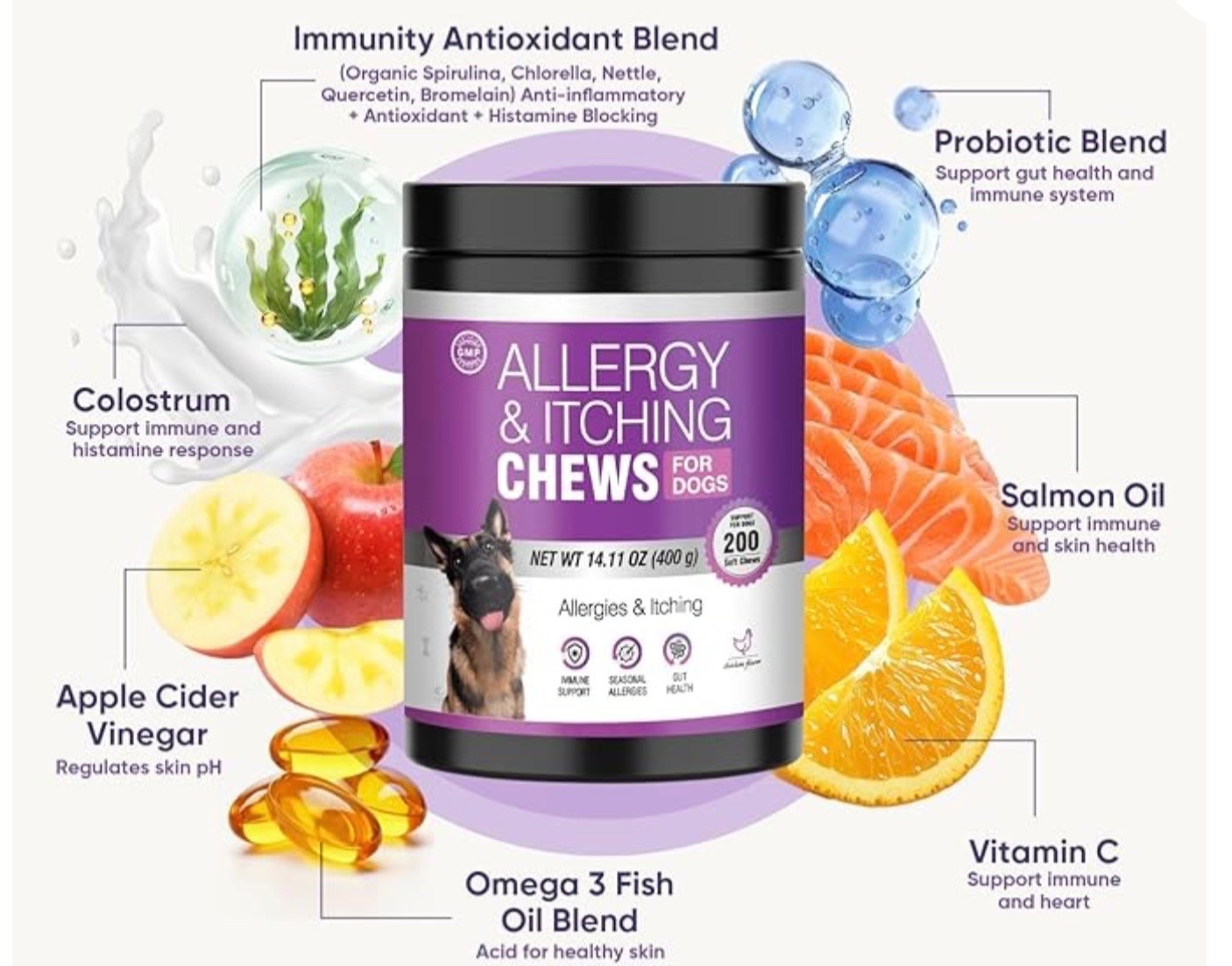 TTLXRL Allergy and Itching Chews for Dogs, 200pc, Chicken Flavored