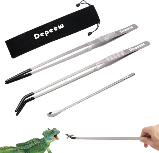 Depeew Reptile Feeding Tongs Long Tweezers, 4 Pack Stainless Steel silver