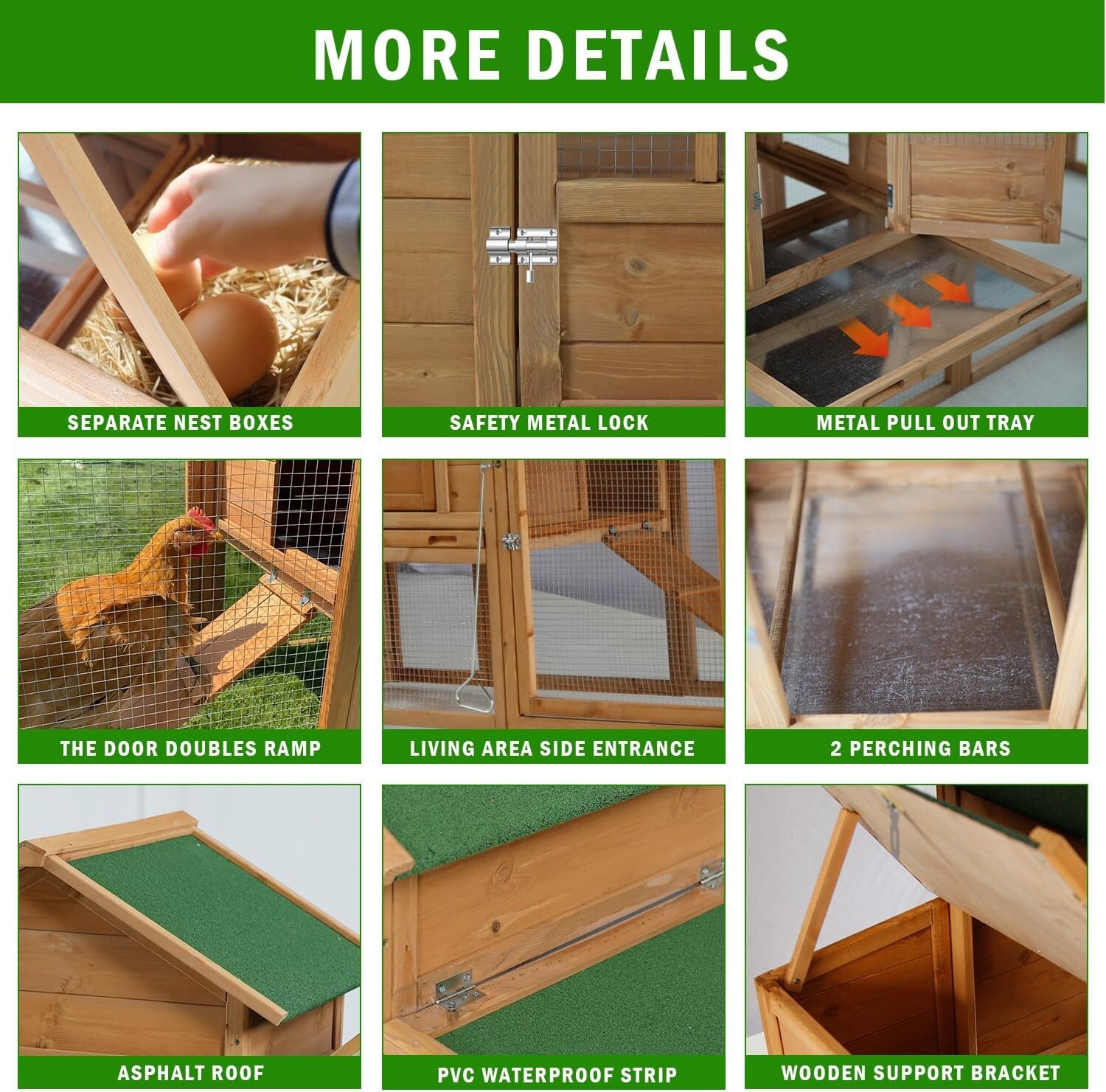 80“ Wooden Chicken Coop Pet Hutch House W/ Run Ramp Nest Box Cage Outdoor Large