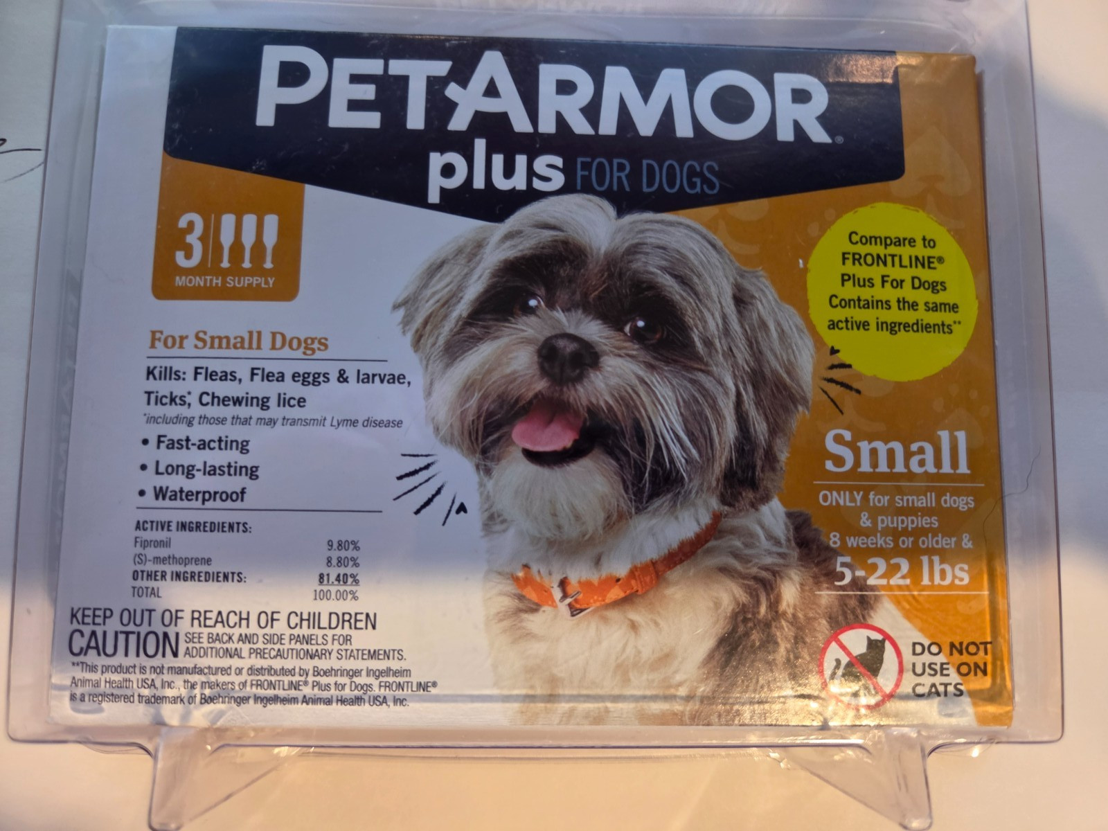 PetArmor Plus for Small Dogs 5-22 lbs. – 3 Month Dose – Flea and Tick Prevention