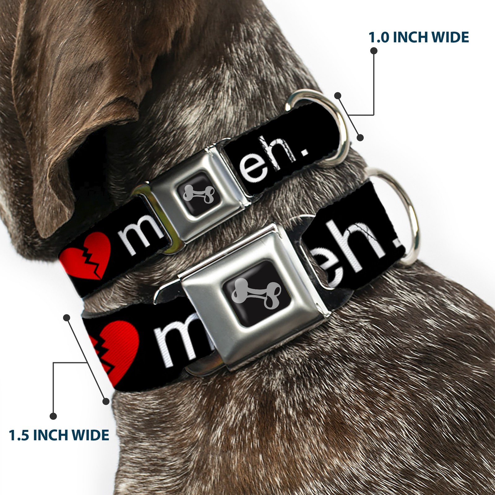 Dog Collar Bone Broken Heart MEH Black/Red/White WIDE-Large 20-31″