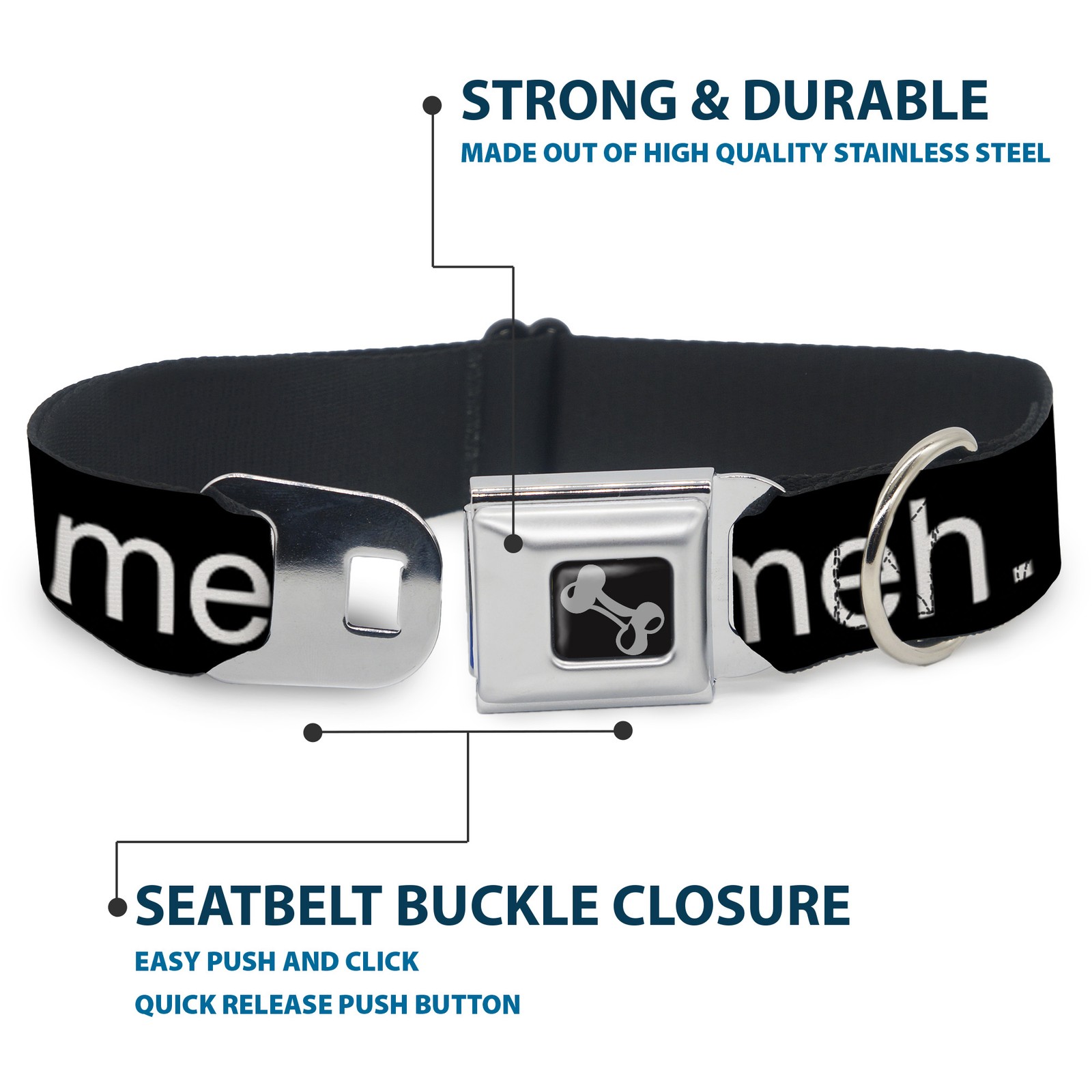 Dog Collar Bone Broken Heart MEH Black/Red/White WIDE-Large 20-31″