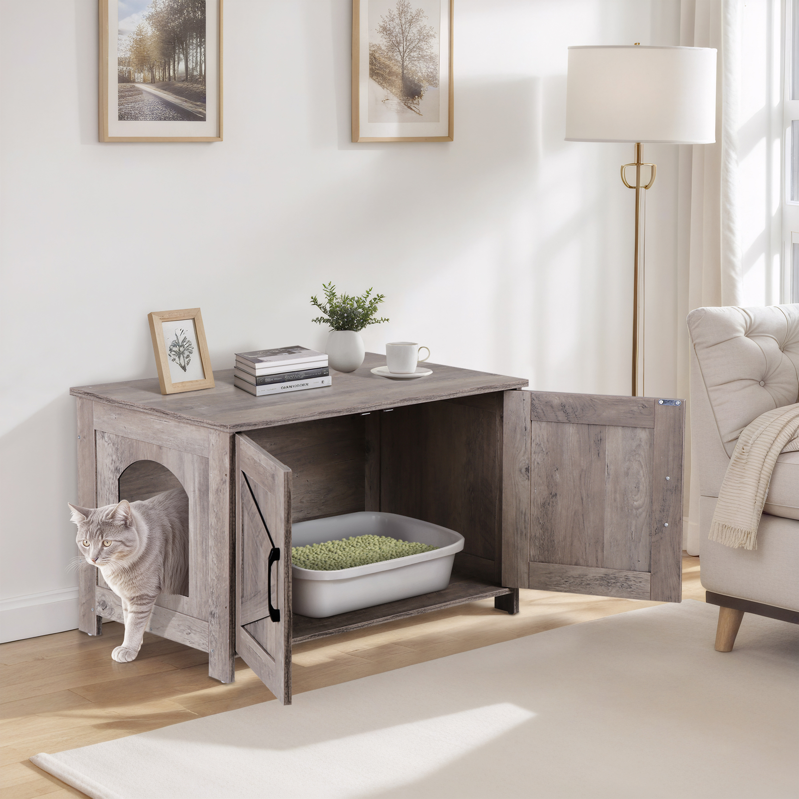Litter Box Enclosure Cat Litter Box Furniture Hidden Wooden Cat Washroom Indoor